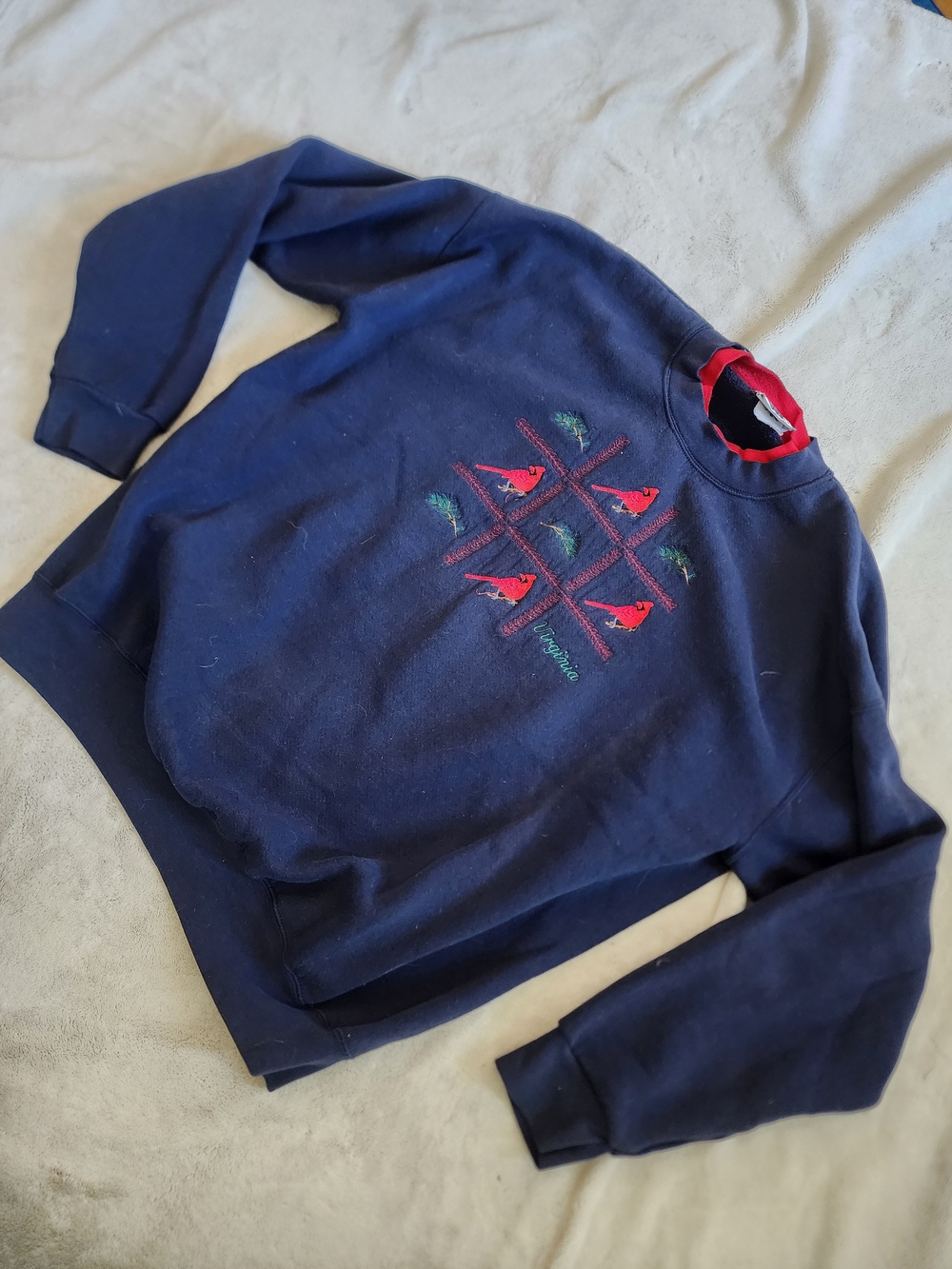 Vintage Crewneck Virginia Sweater with Red Cardinals